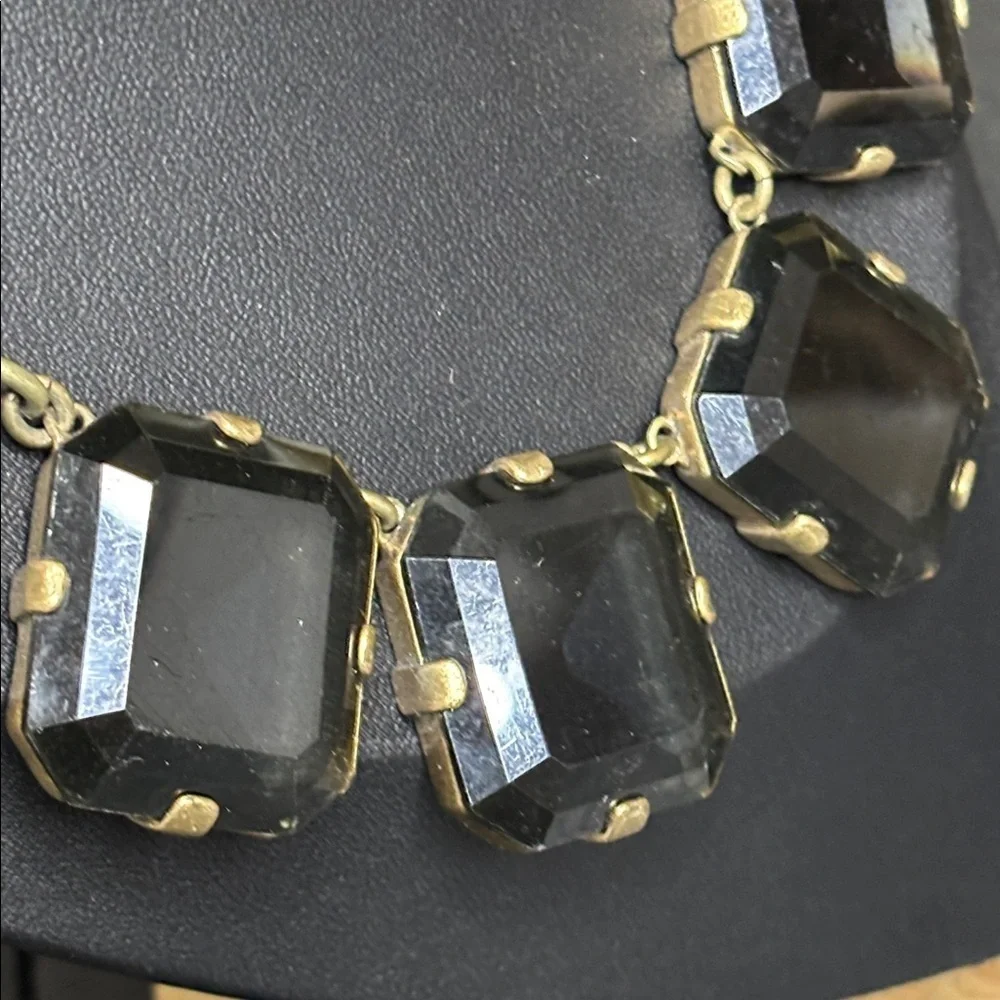J. Crew Necklace Square Smoky Faceted Crystal Gems Bronze Tone Statement